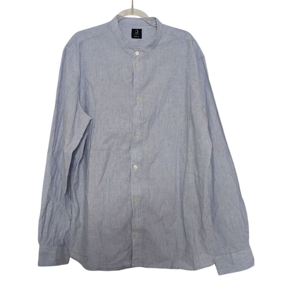 Deauville x Armor Lux Stripe Shirt Men Size Large Blue Cotton Linen Long Sleeve